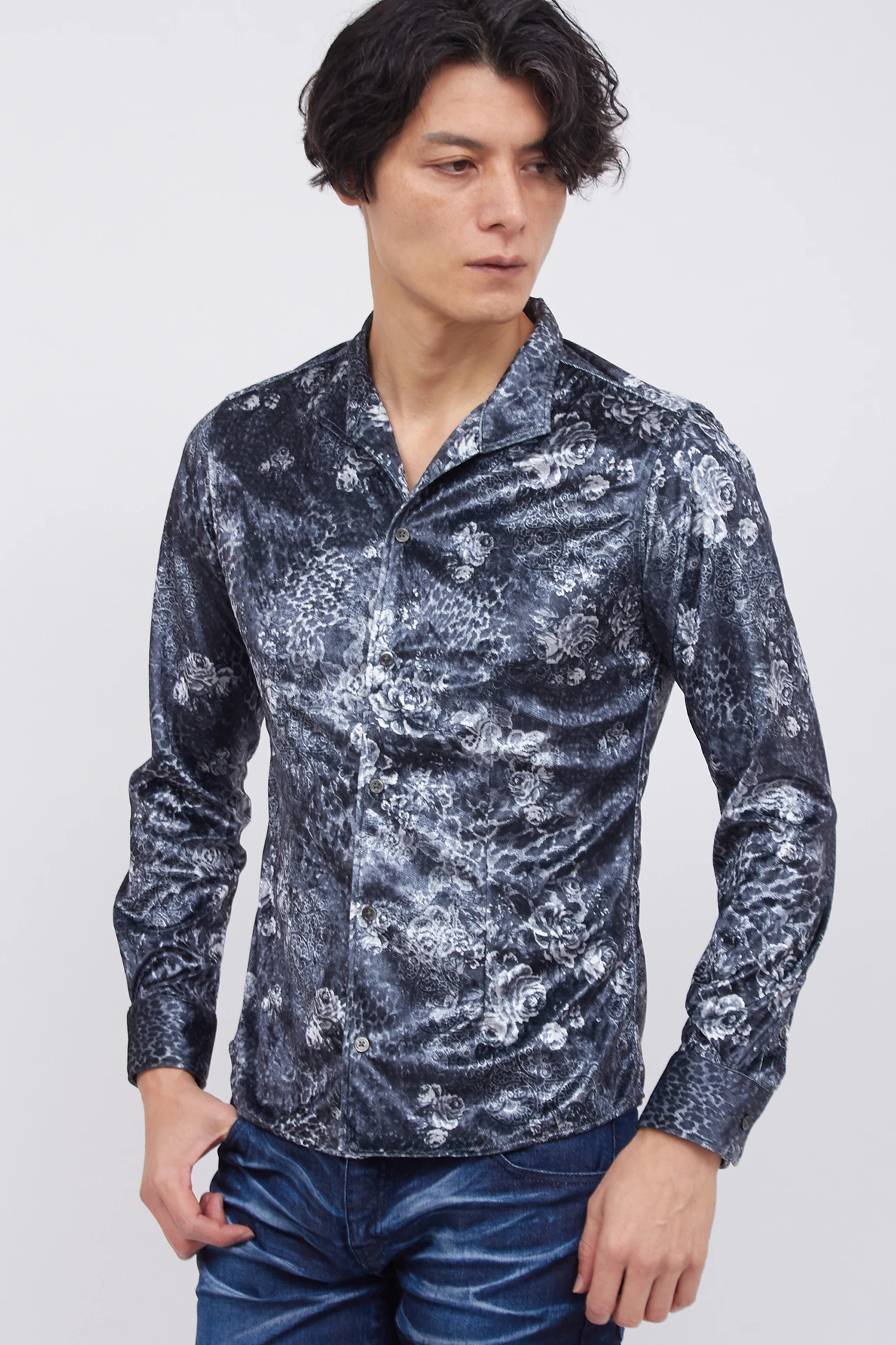 TORNADO MART∴レオパードローズプリントベロアシャツ / TORNADO MART