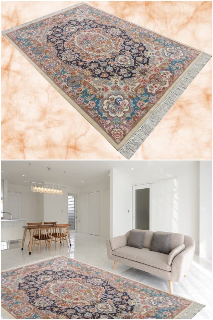 ペルシャ絨毯 カーペット ラグ ウール＆シルク 手織り 高級 ペルシャ