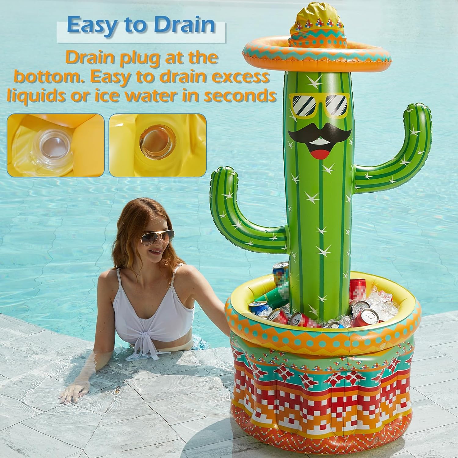 Jasonwell Inflatable Pool Party Cooler - Fiesta Cactus Ice Bucket Luau
