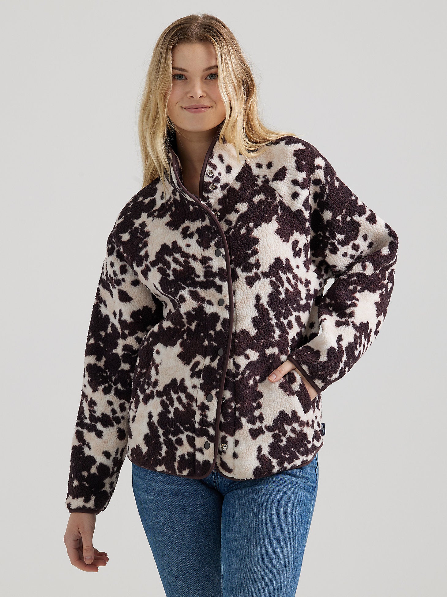 Wrangler Cowhide Sherpa Snap Jacket - Brown Cow