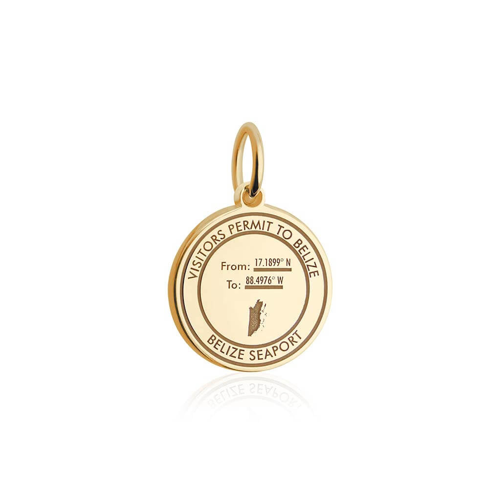 Belize Passport Stamp Charm | 14K Solid Gold Belize Travel Charm
