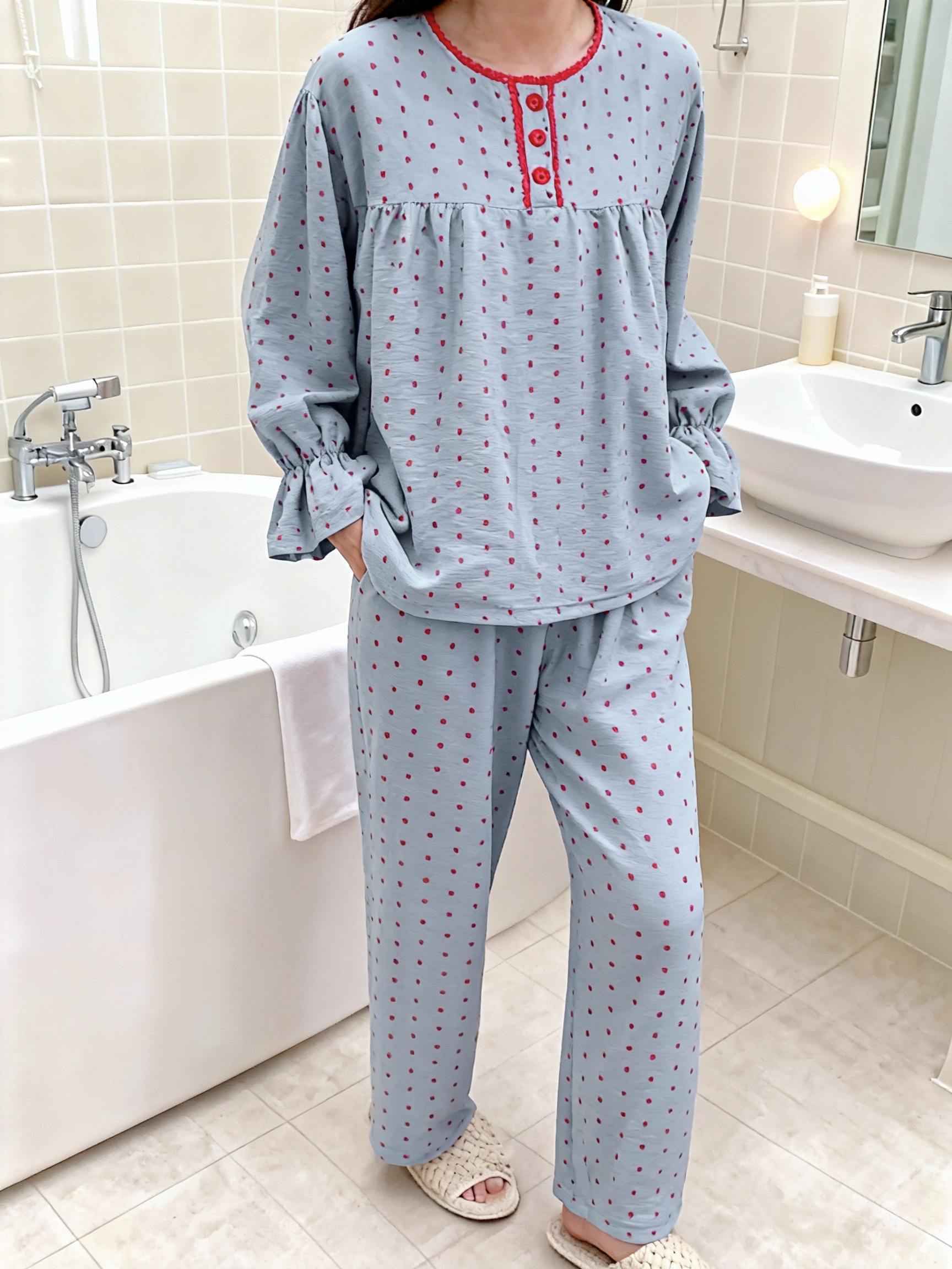 ドット柄キャンディスリーブセットアップパジャマ – JIMJAMIE