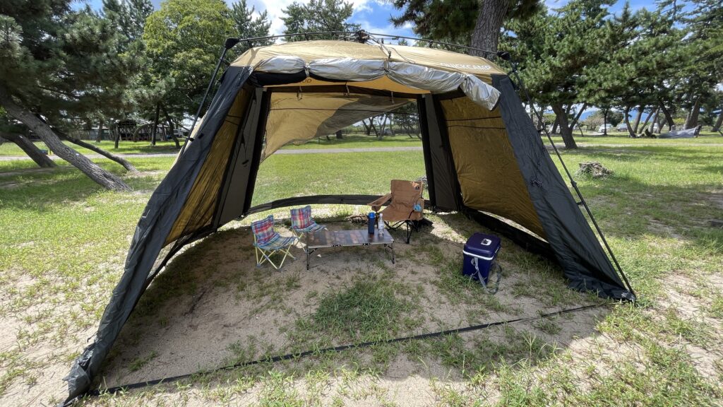 クイックキャンプ／4m×3mワンタッチタープ】影の有効範囲が広くて簡単