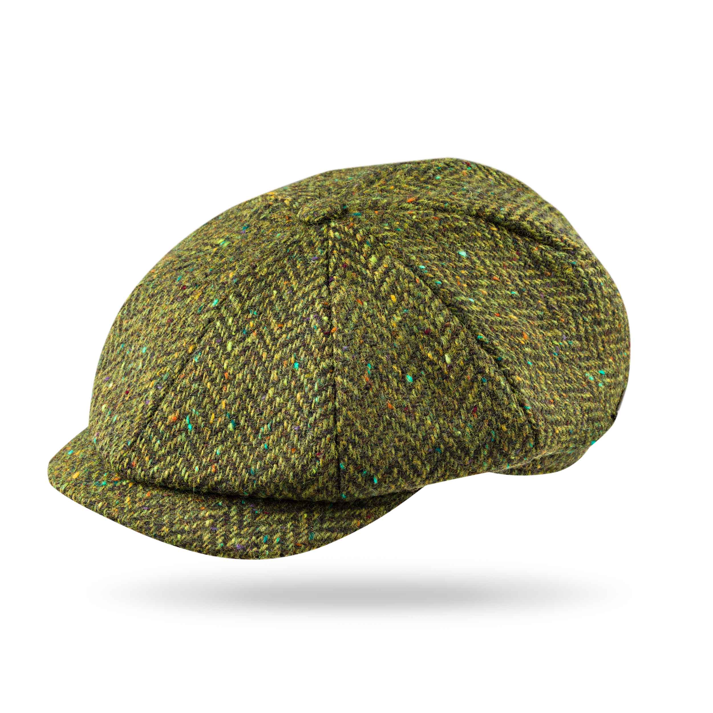 Eight Piece Newsboy Cap Moss Green Donegal Herringbone - John