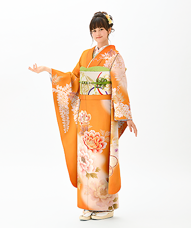振袖レンタル衣装_70-HAF-D138Sの詳細（オレンジ レトロ・モダン