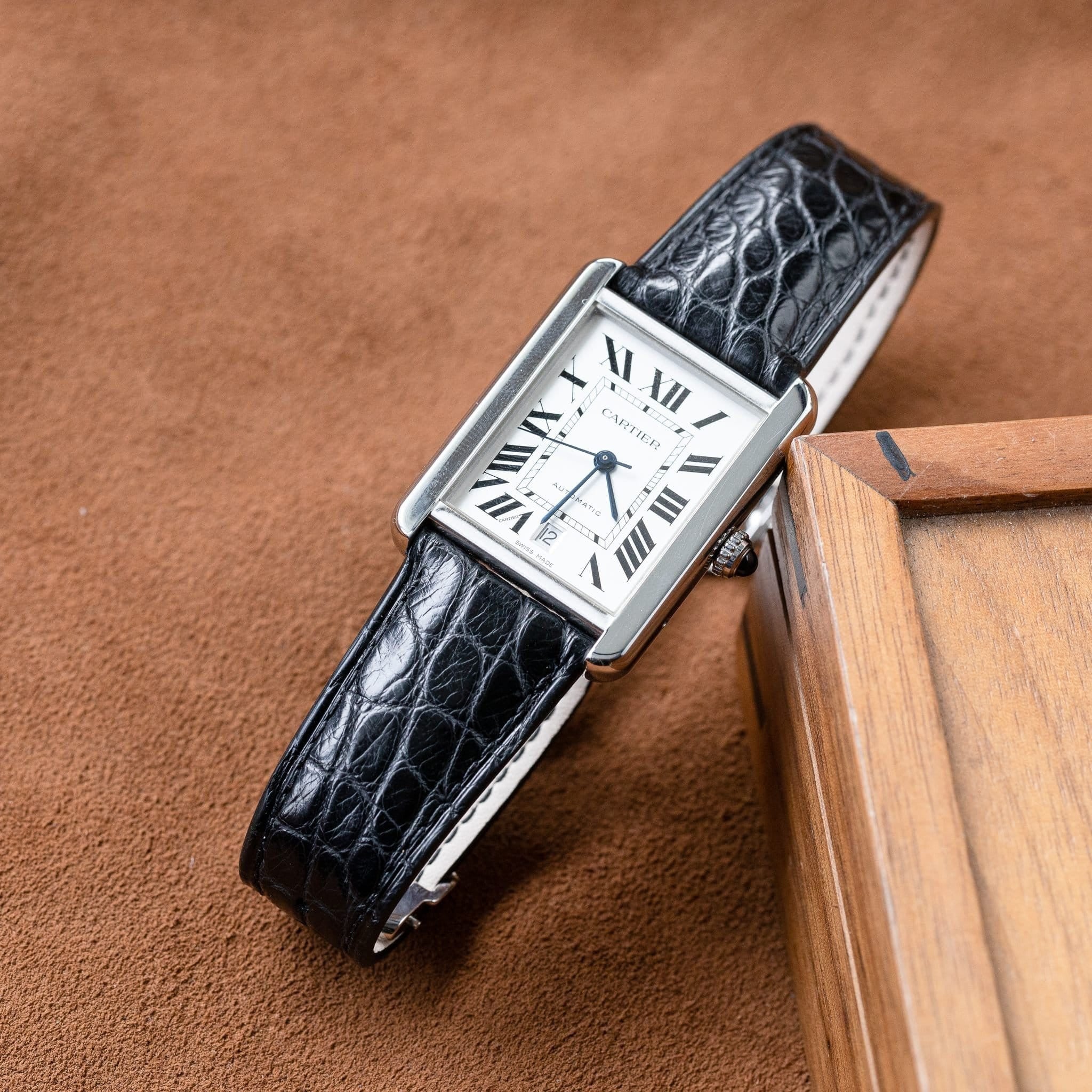 カルティエ サントス100用 オーダーメイド革ベルト 折りたたみタイプ