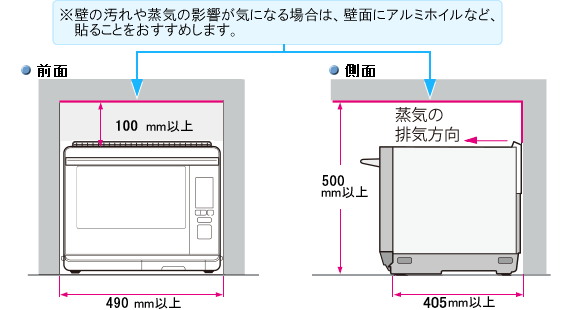 ウォーターオーブン（ヘルシオ）｜設置について（AX-XS500）：シャープ