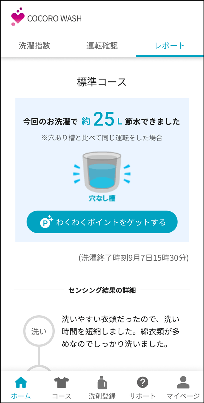 累計節水量の確認／わくわくポイントの交換| COCORO WASH サポート
