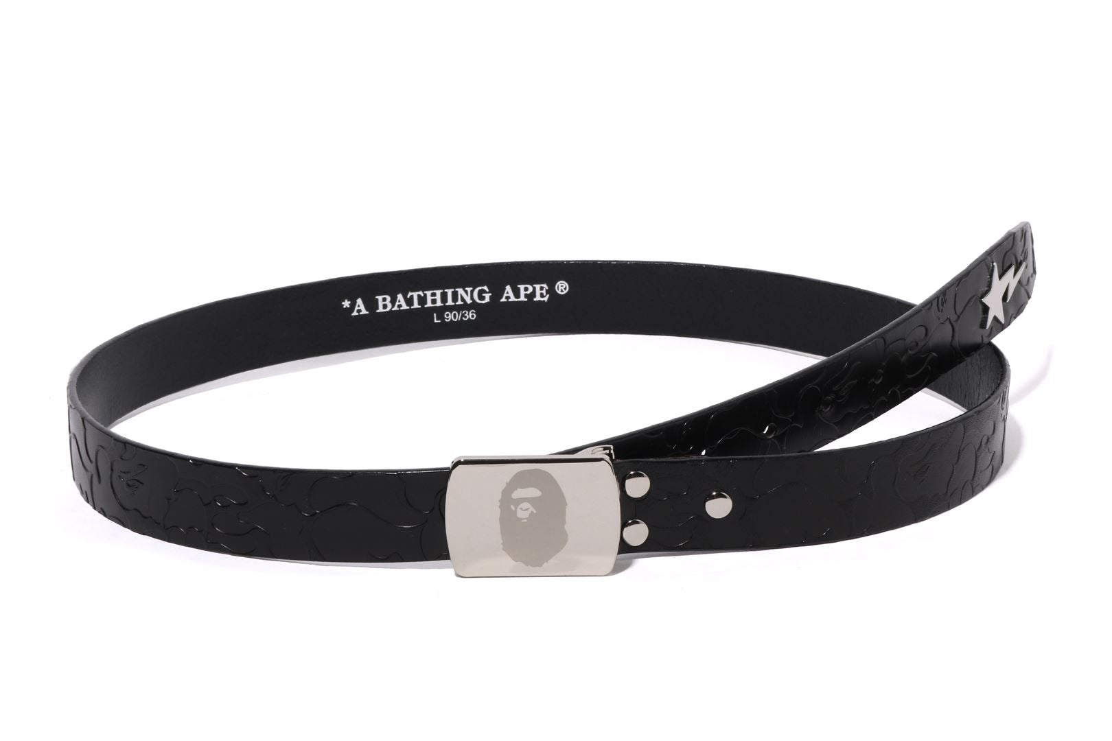 A BATHING APE レア BAPE型押しレザーベルト ブラック L