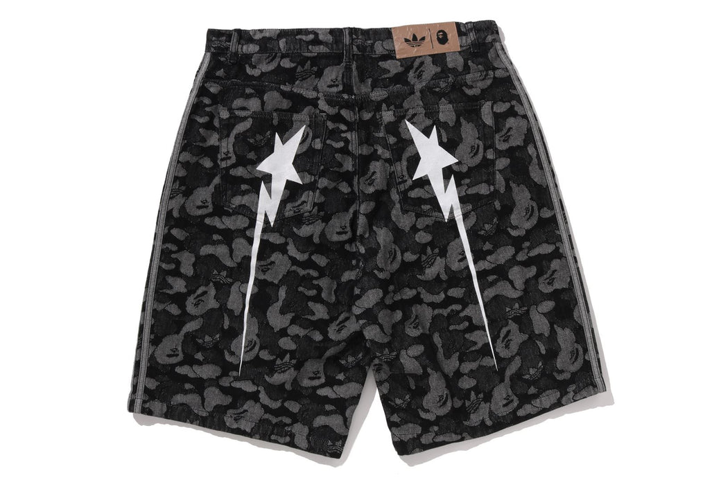 BAPE X ADIDAS 】CAMO JACQUARD SHARK DENIM JORTS | bape.com