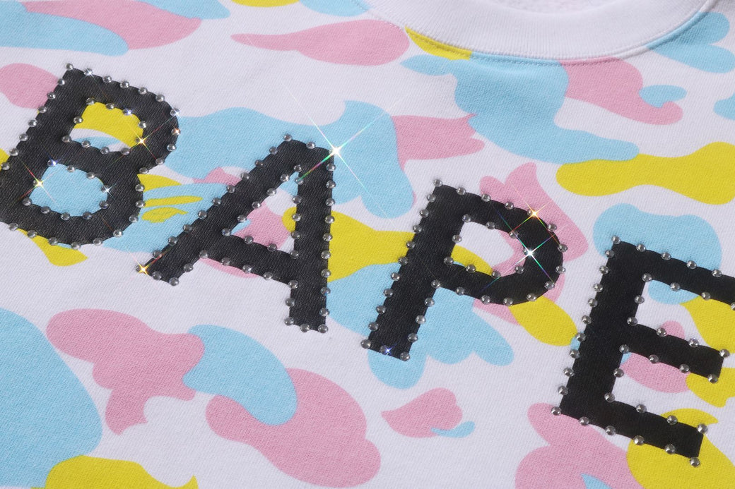 NEW MULTI CAMO RHINESTONE REGULAR FIT CREWNECK SWEATSHIRT | bape.com
