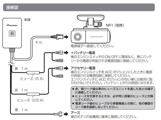 NP1の駐車監視用電源ケーブルの取付け方法を教えてほしい | NP1よく