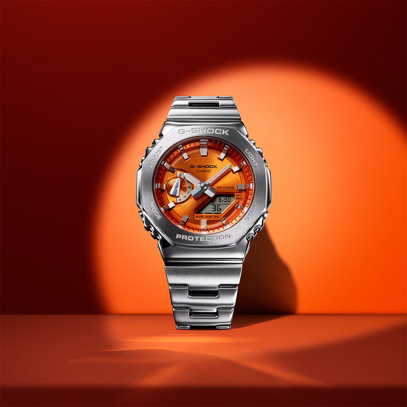 G-Shock G-Steel Orange Dial Watch with Stainless Steel Strap