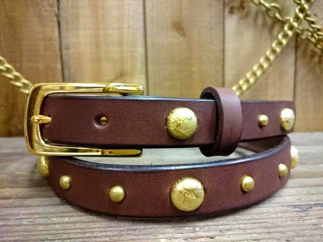 ナローベルト ゴールド花柄ラウンドスタッズ一連 【チョコレート