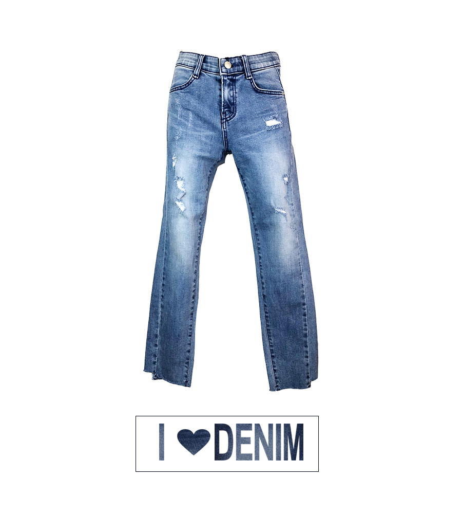 Milk tea next＞ダメージデニムスリムフィットストレッチパンツ