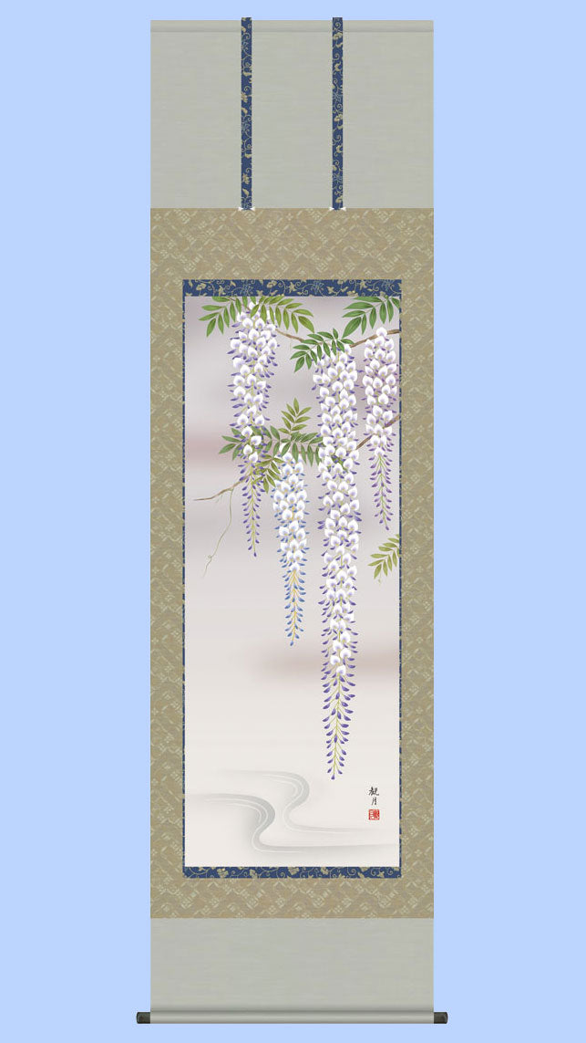 花鳥画掛け軸 藤の花 森山観月 – 寿鳳人形の東芸