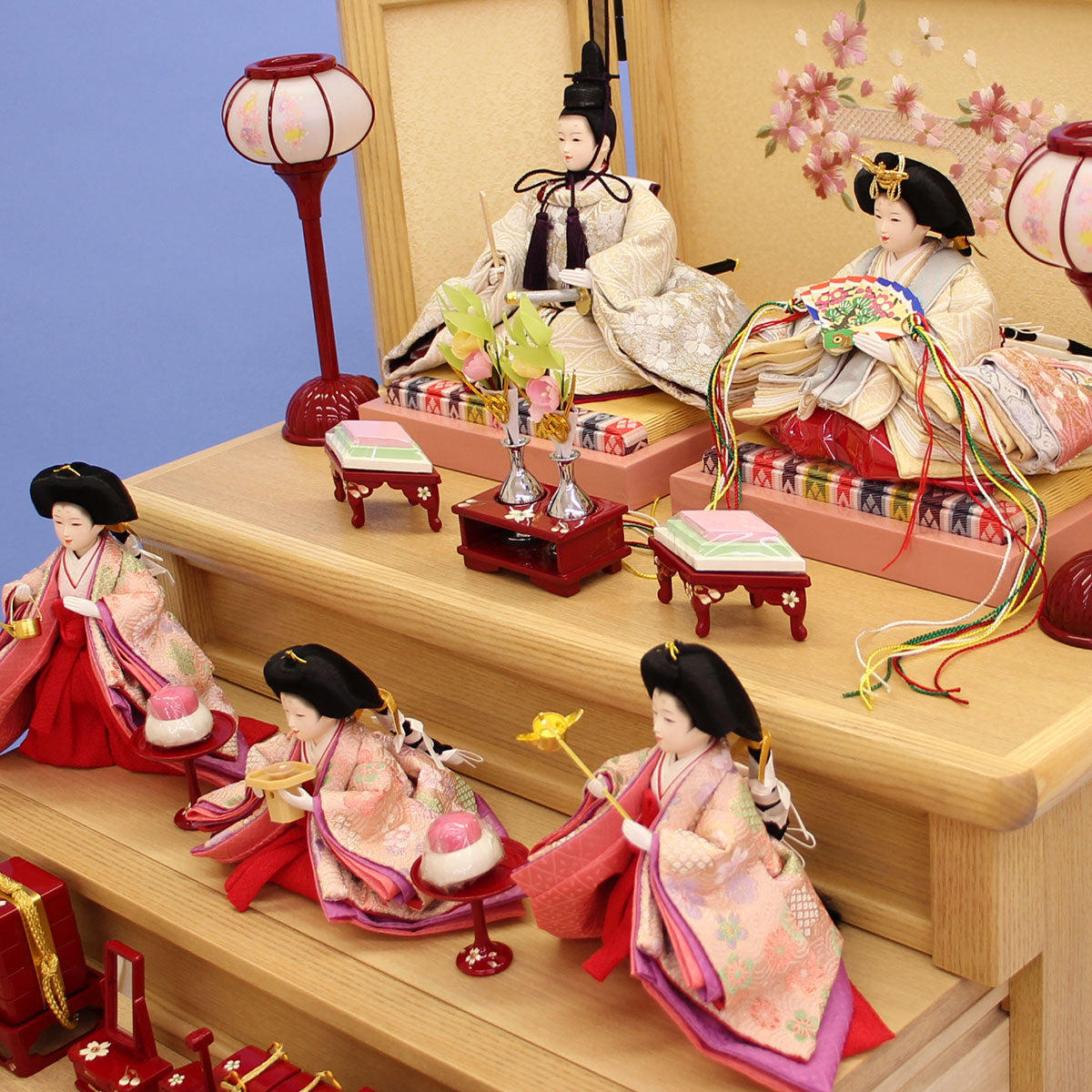 雛人形収納三段飾り 幅50cm柳五人 ナチュラル引き出し式W50 – 寿鳳人形