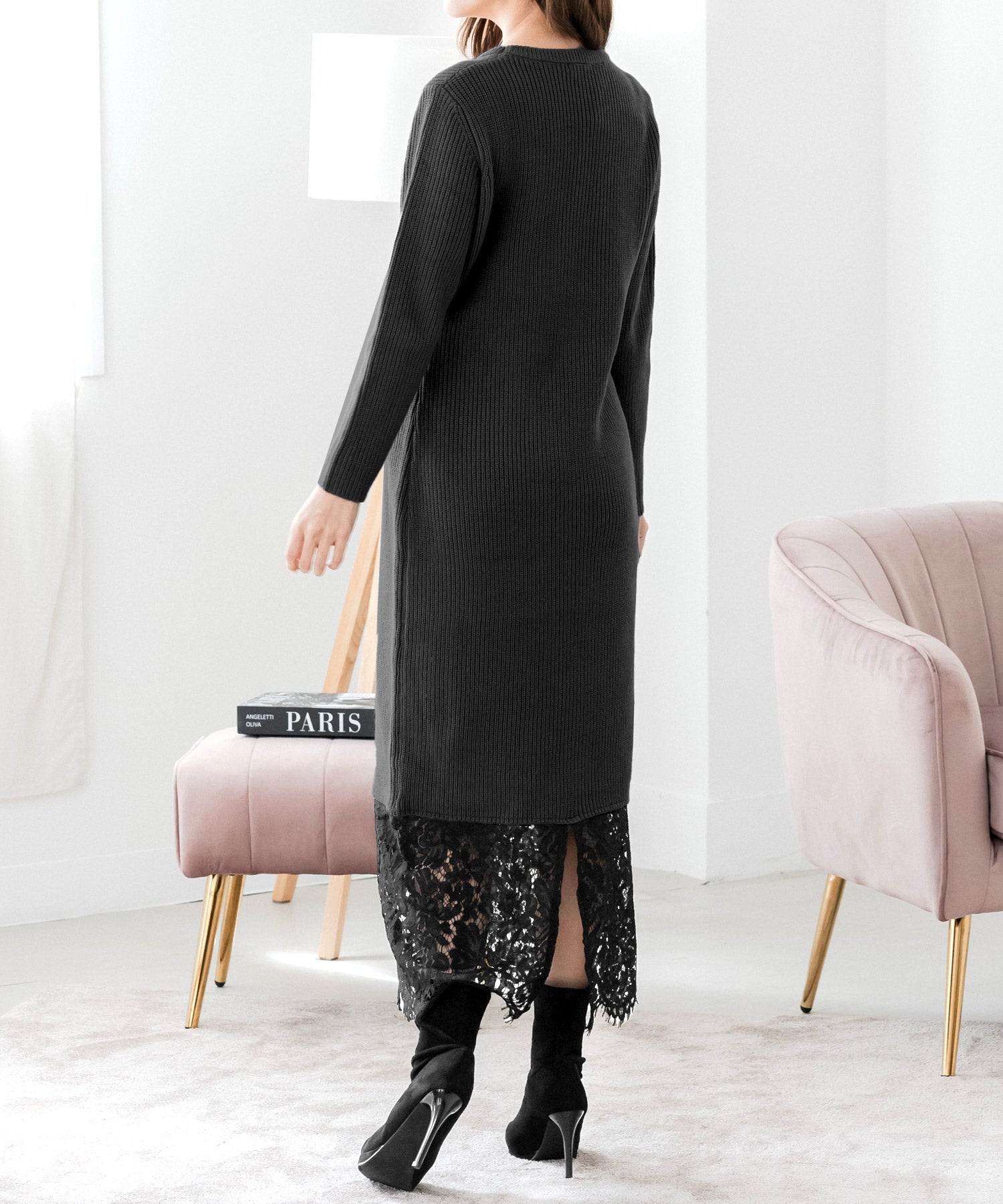 裾レースニットワンピース JB24569 | レディースファッション通販