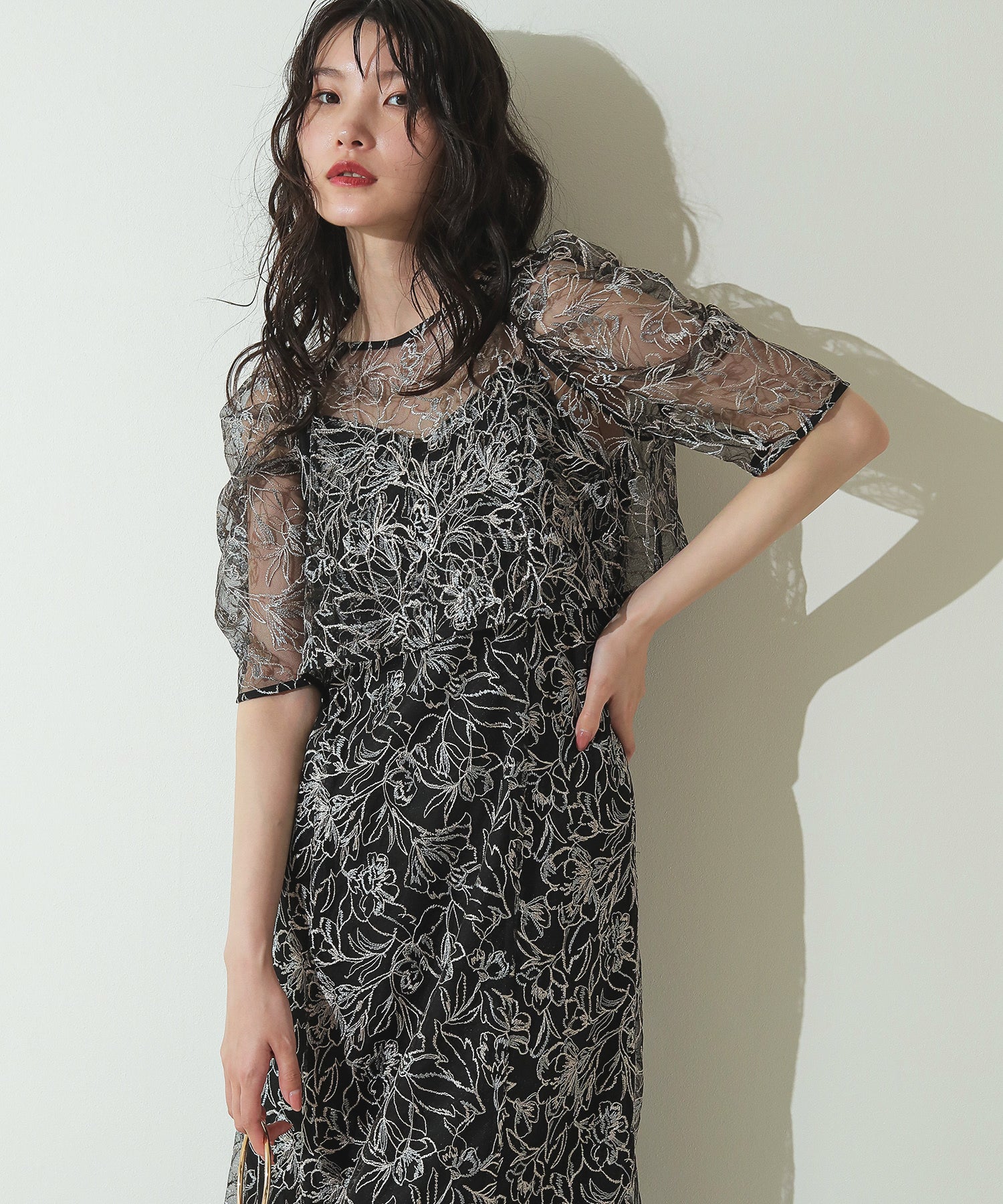 花柄刺繍 レースボレロ キャミワンピース 2点セット ドレス