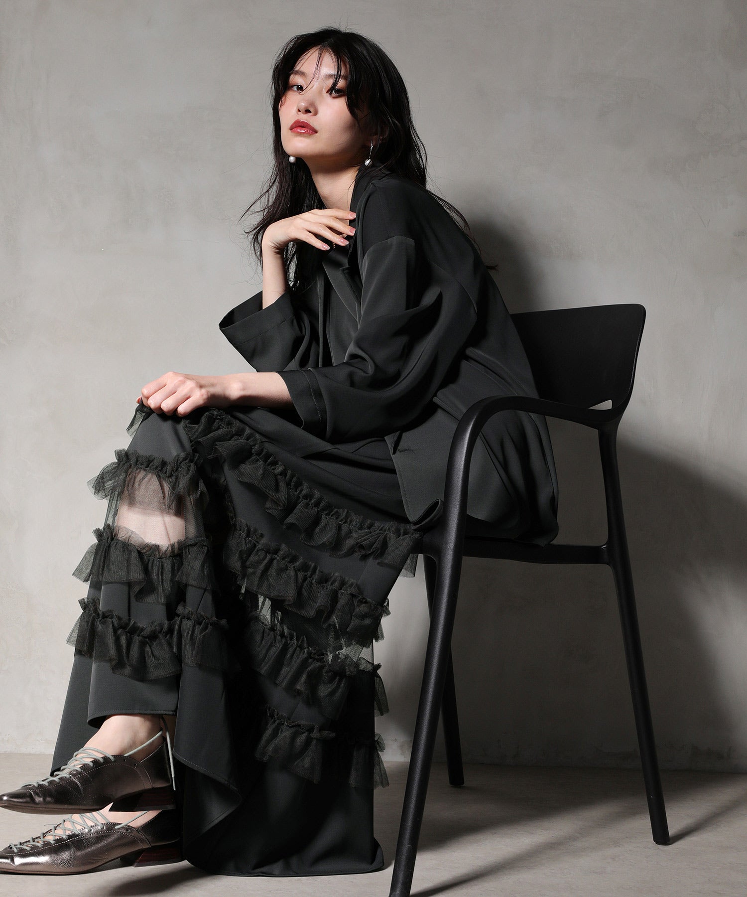 裾フリルキャミワンピース ジャケット 2点セット ドレス