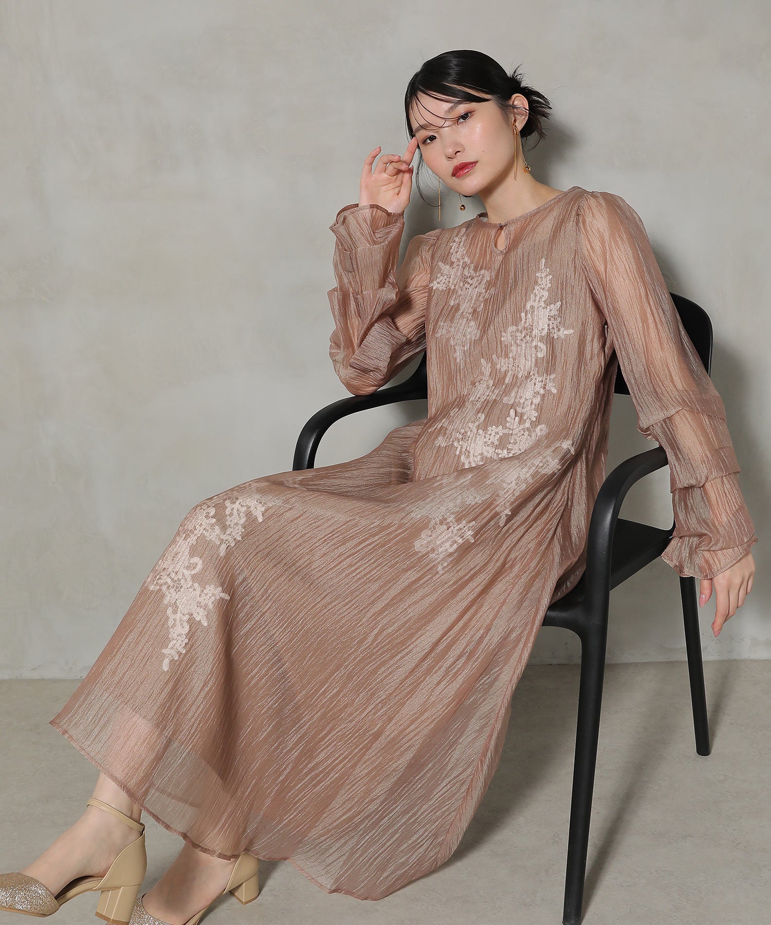 モチーフレース シアー パーティードレス 結婚式 オケージョン