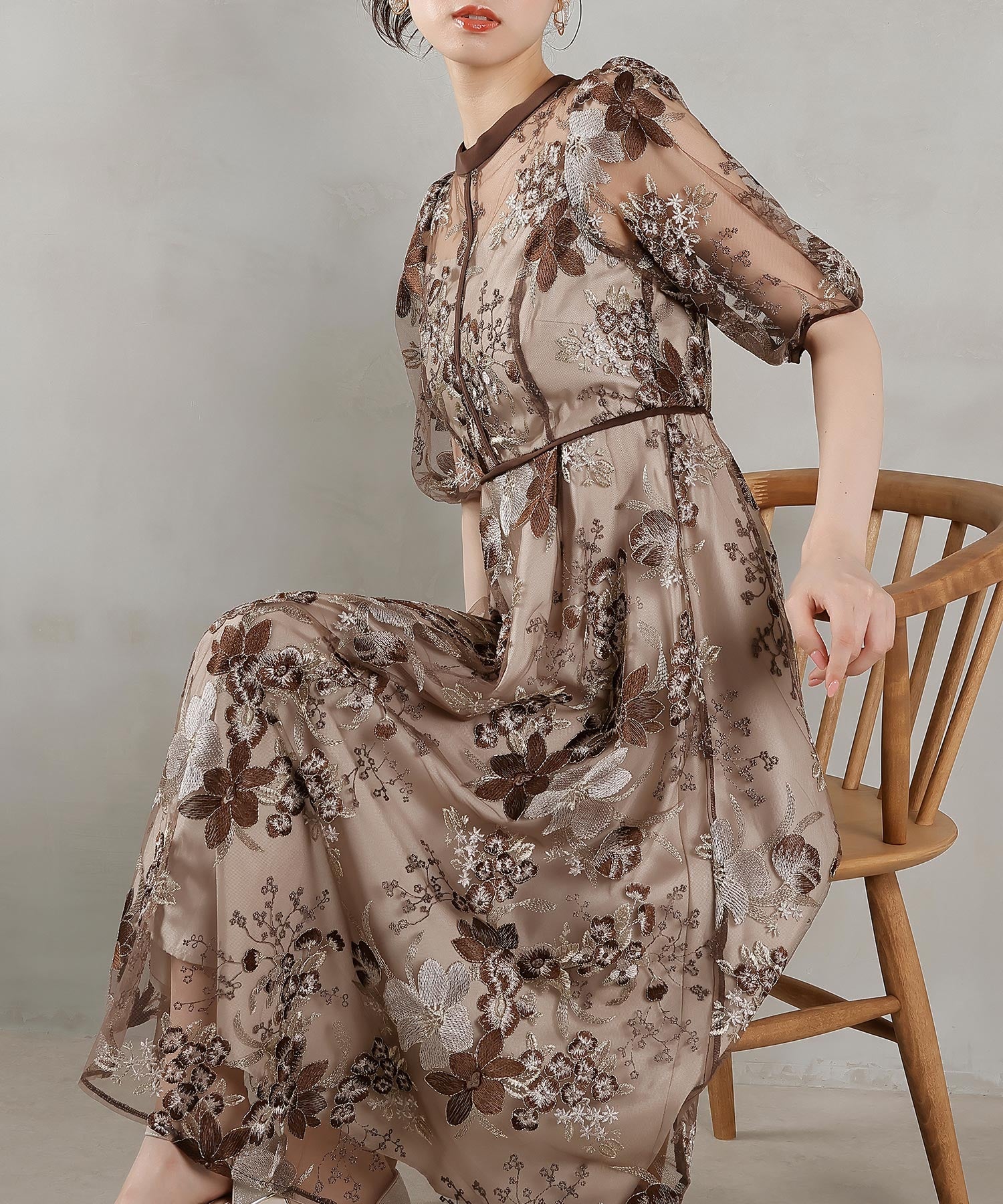 シック フラワー刺繍 ドレス 結婚式 お呼ばれ オケージョン