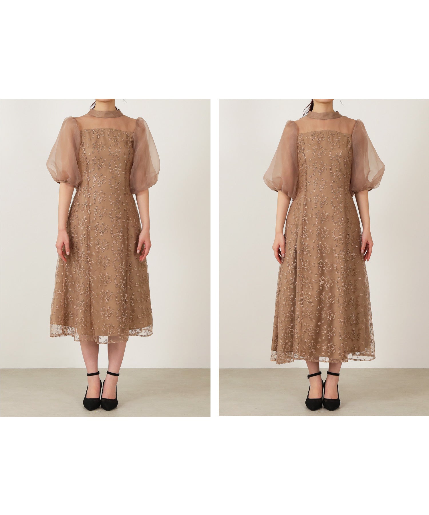 シアー素材 ボリューム袖 レース オケージョン ドレス