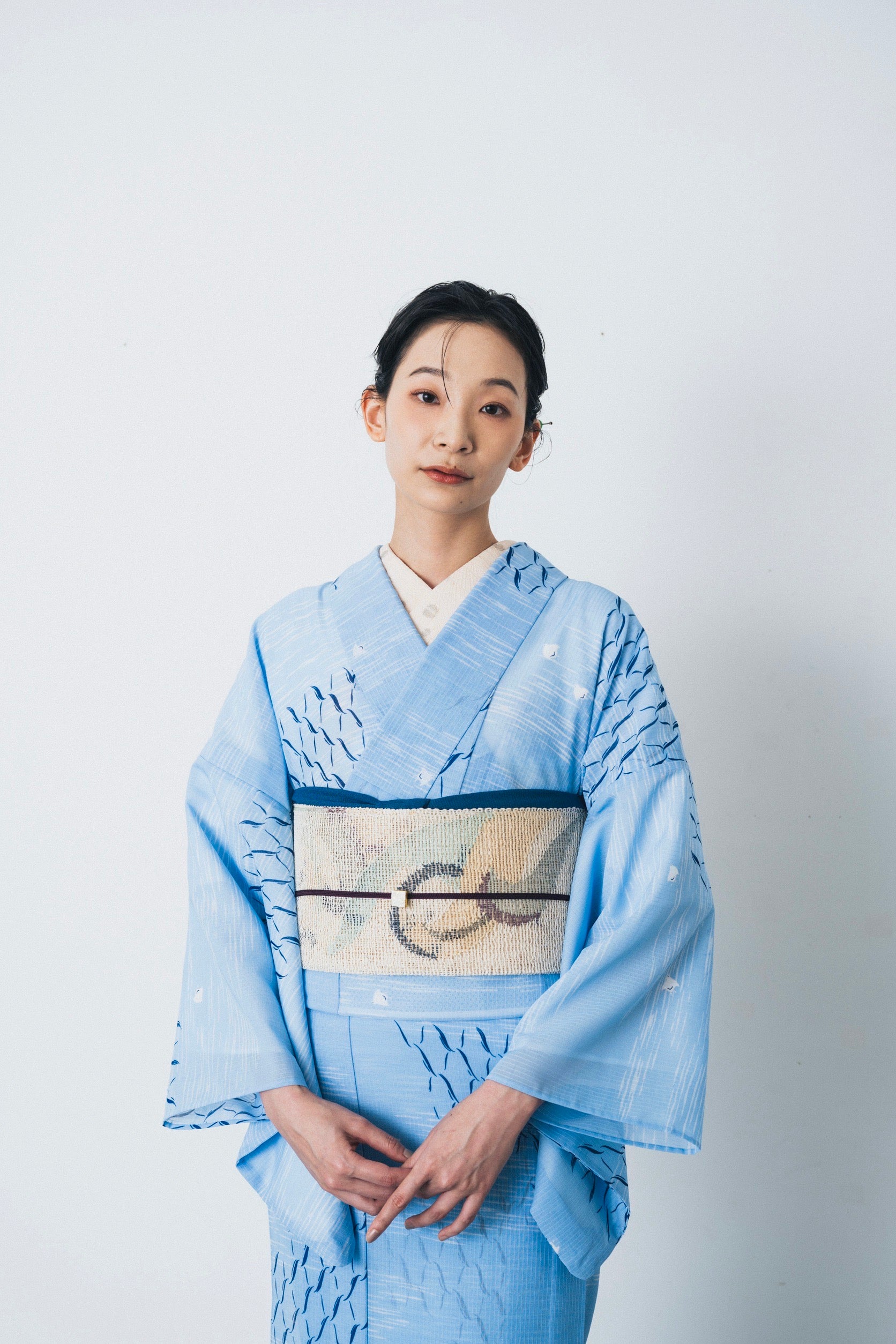 東レシルック 縞紗小紋 kifkif 「千鳥」 空色 【洗える夏きもの