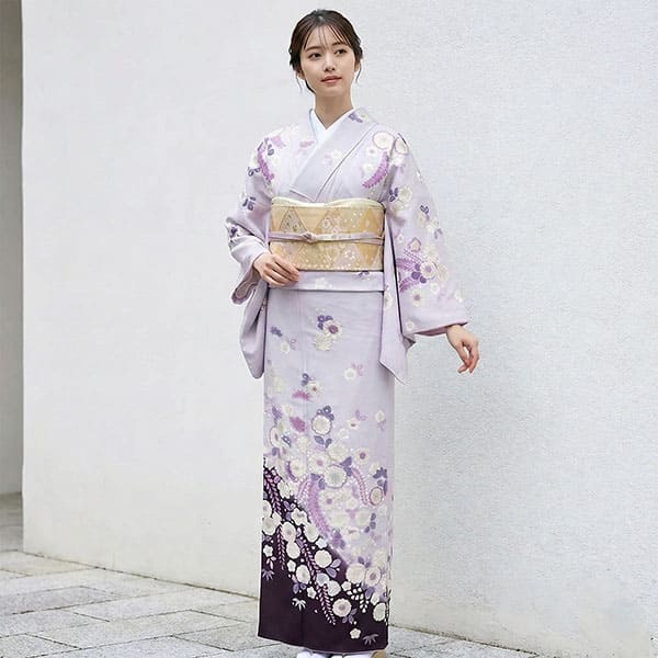 紫色に藤の訪問着(袷)（ポリエステル） | 宅配着物レンタルの京都かし