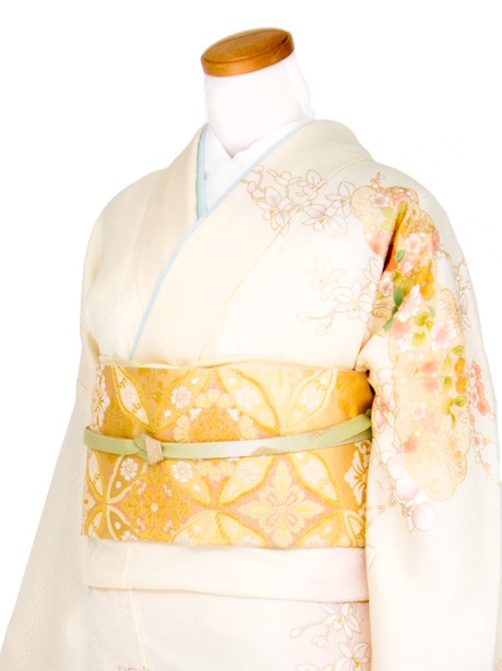 クリーム色に胡蝶蘭の訪問着(袷) | 宅配着物レンタルの京都かしきもの