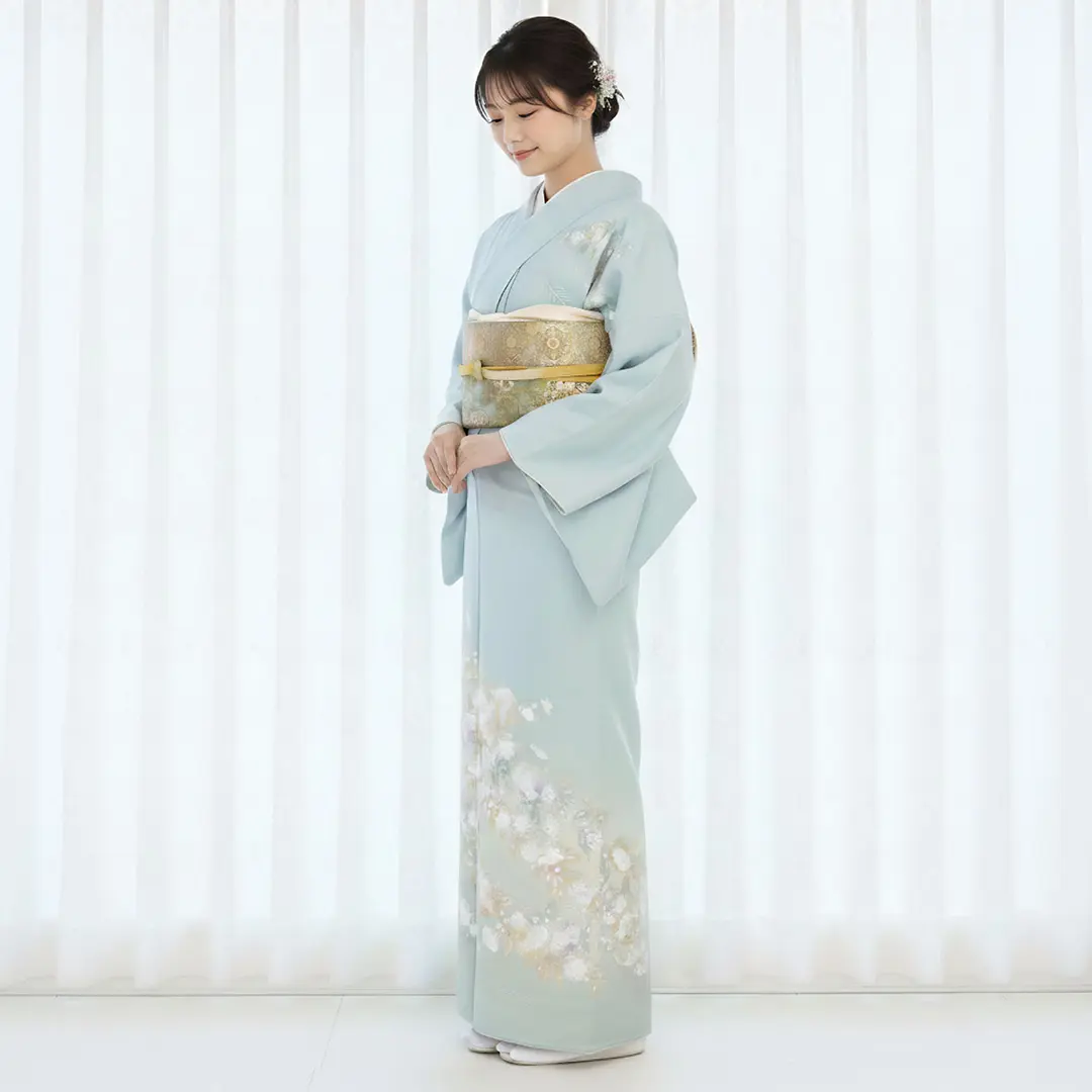 金彩友禅】水色地に辻が花の訪問着（袷） | 宅配着物レンタルの京都か
