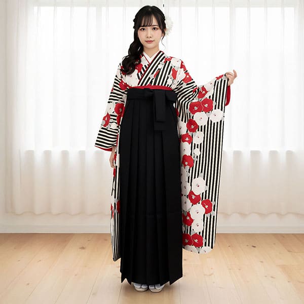 新品 洗える振袖 和風館 【無地 椿 ネイビー】丹後ちりめん☆卒業式の