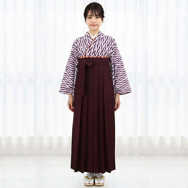 紫の小型矢絣・紫袴（無地） （二尺袖）／卒業式 | 宅配着物レンタルの