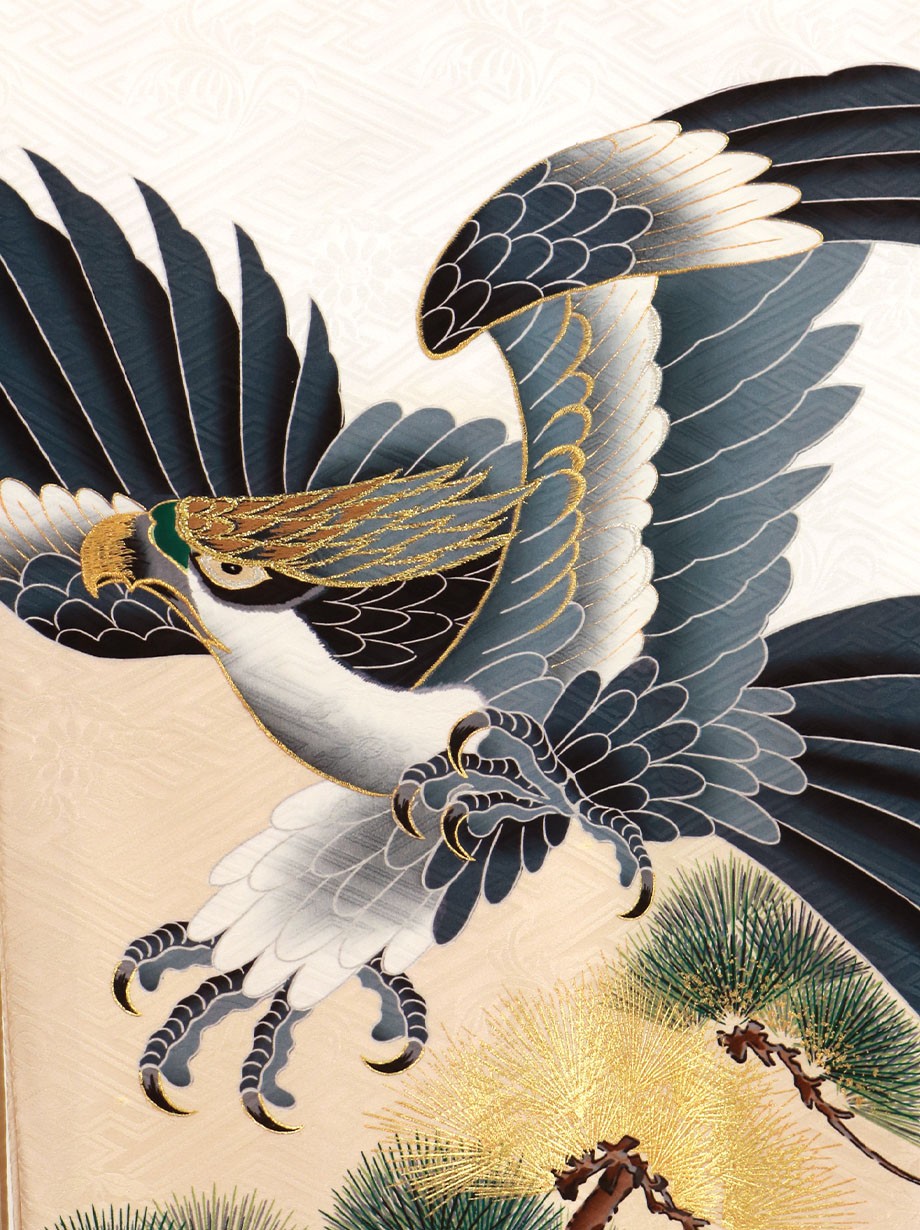 お宮参り産着レンタル／白地に鷹と針松の祝い着／男児 | お宮参りの産