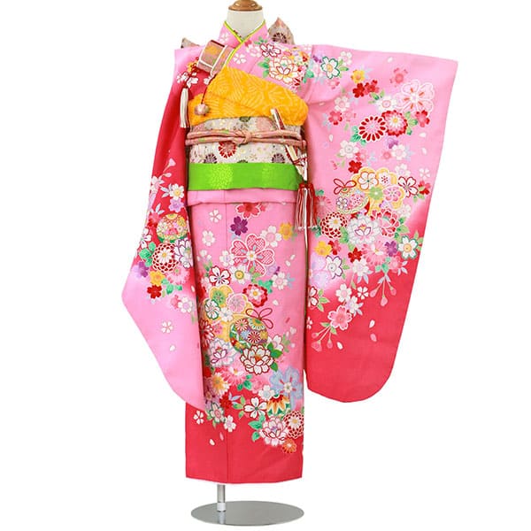 桃色地に桜と鈴の着物／七五三・七歳女の子 | 宅配着物レンタルの京都