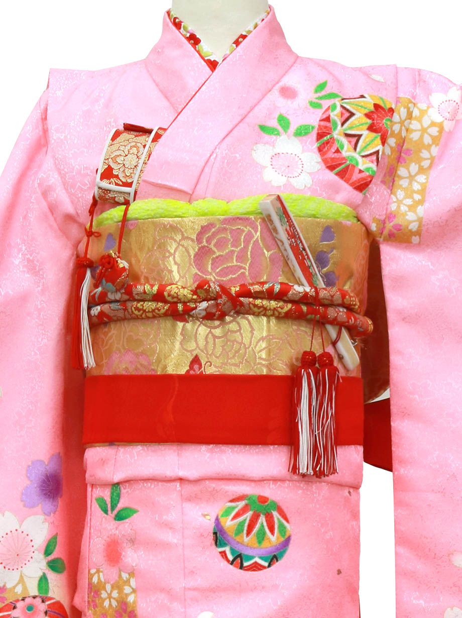 ピンク色に鞠と桜の着物／七五三・七歳女の子 | 宅配着物レンタルの