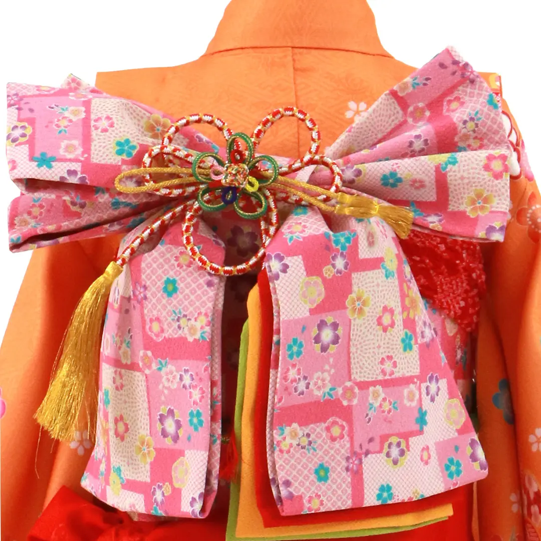 オレンジと朱色地に梅の着物／七五三・七歳女の子 | 宅配着物レンタル