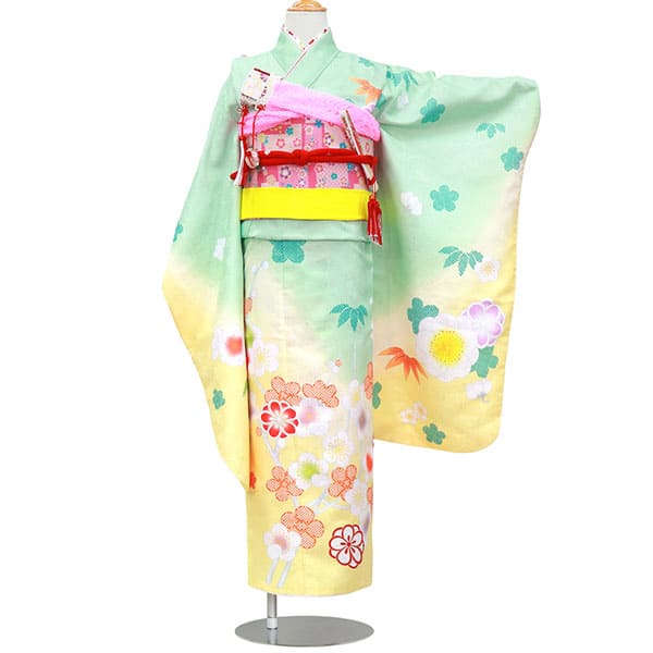 パステルカラーのグラデーションに梅と竹の着物／七五三・七歳女の子