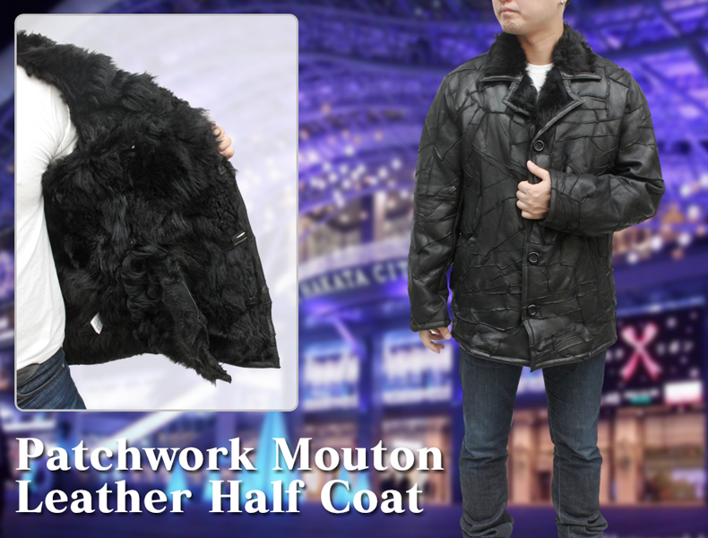 ムートンコート パッチワーク メンズ ブラック S/M/L/LL/3L/ 7011