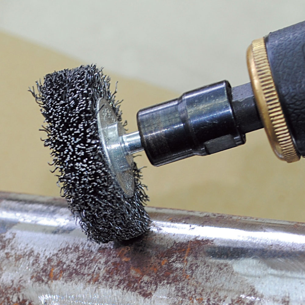 BKF-100-軸付ホイールブラシ 鋼線 100x13x6x35｜研磨