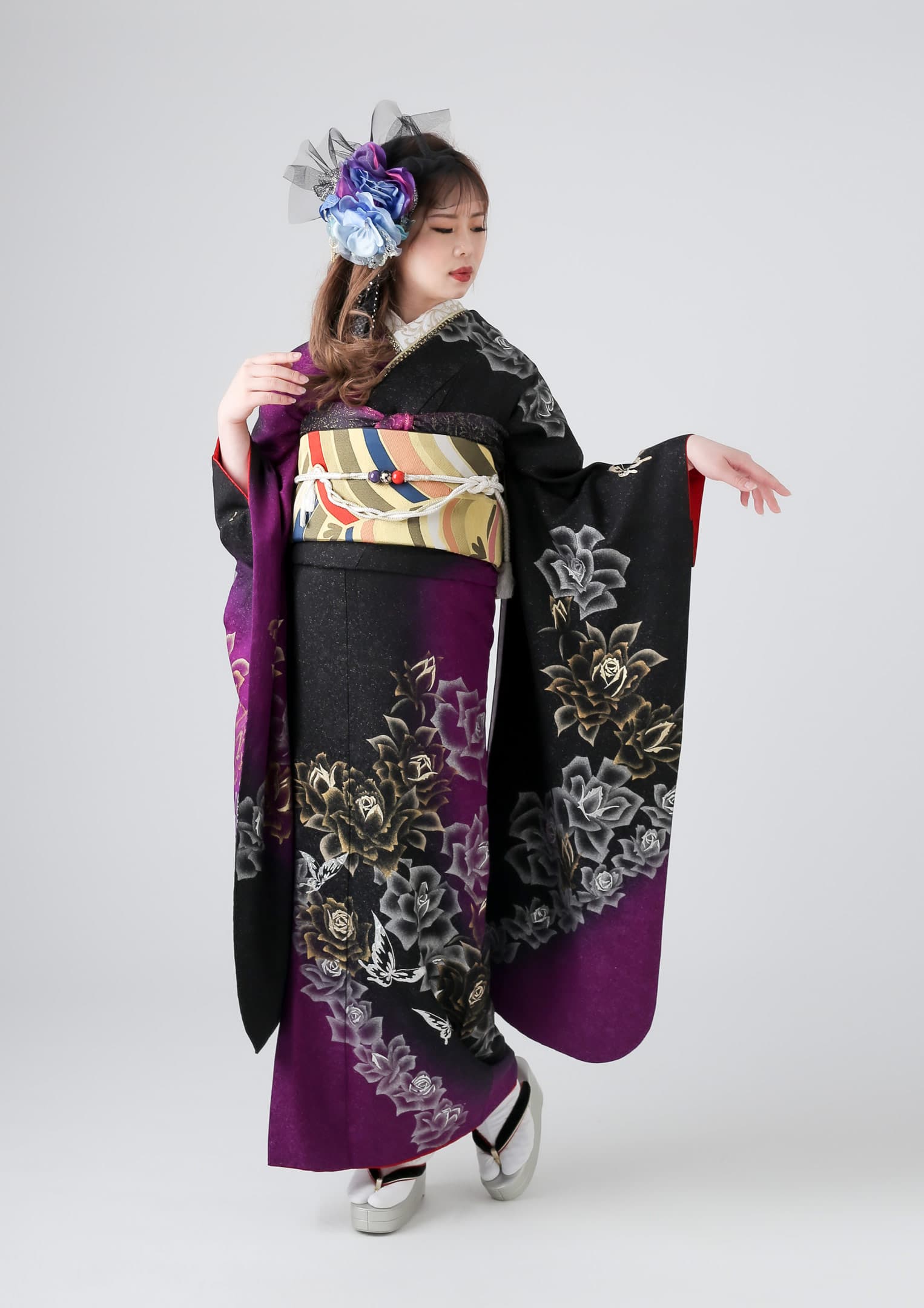 振袖ネットレンタル：グラマラス】黒×パープル/C-021 – kimono-hearts