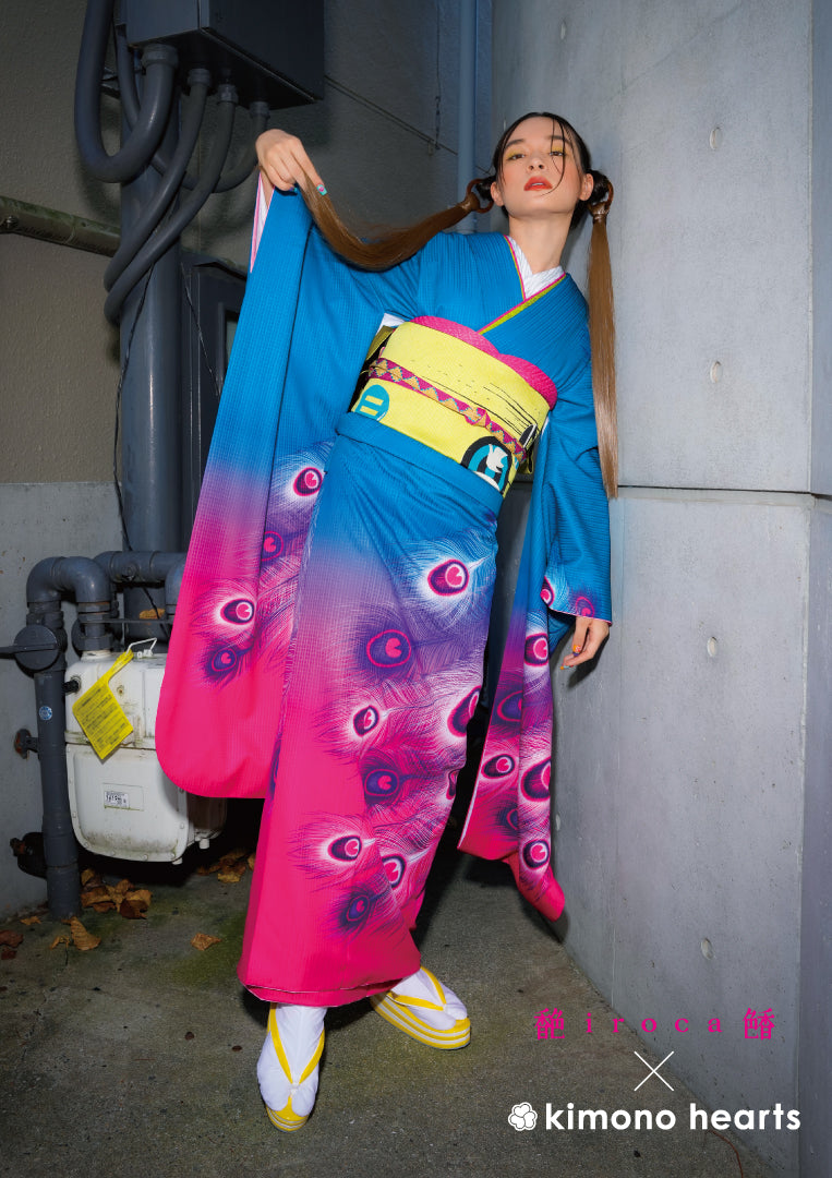 振袖ネットレンタル：絶対的個性】ピンクと青のビビットな配色/KH-358