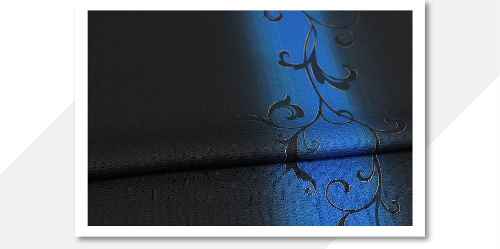 正絹 着物 小紋 丹後ちりめん 蔦模様 ぼかし染 黒×青