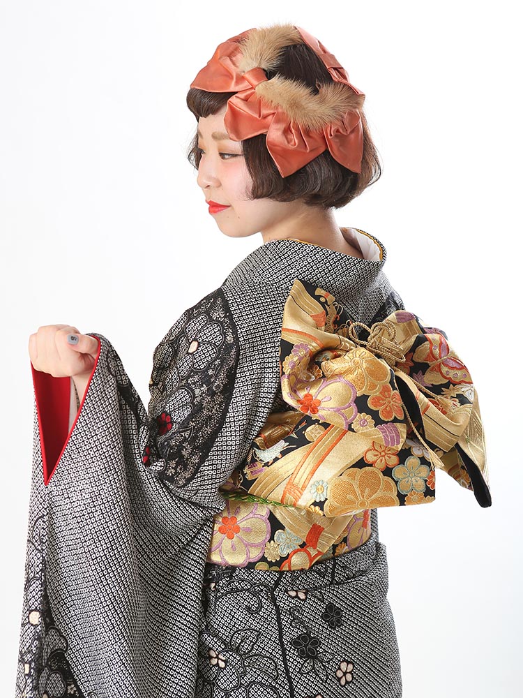 高級振袖レンタル】f-92 花・絞り Mサイズ 黒・絞り｜KIMONO-PRO
