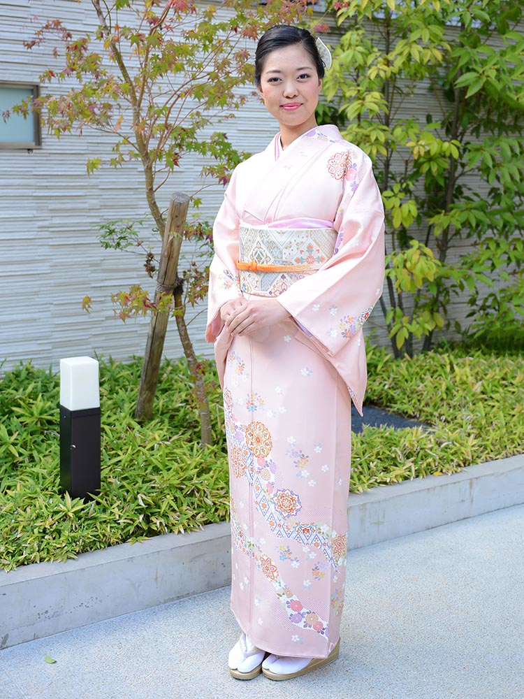 高級訪問着レンタル】h-60 濃いめのピンク 正倉院文様 MLサイズ 正倉院