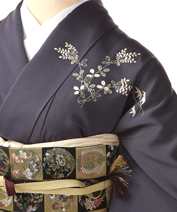 訪問着レンタル｜訪問着｜勝色に四季草花｜H0333｜M｜宅配着物レンタル