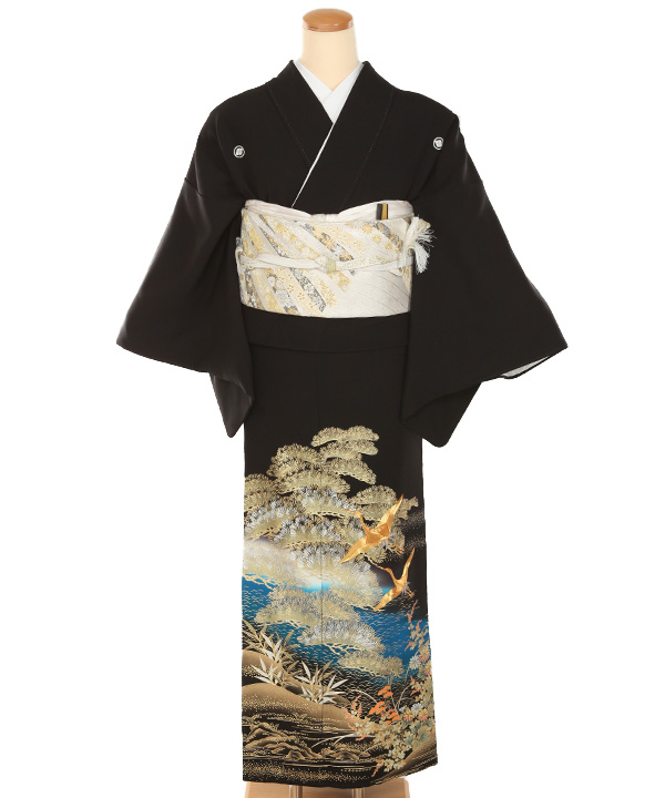 黒留袖レンタル｜関芳 松と金駒鶴｜T0169｜M｜宅配着物レンタル・一式