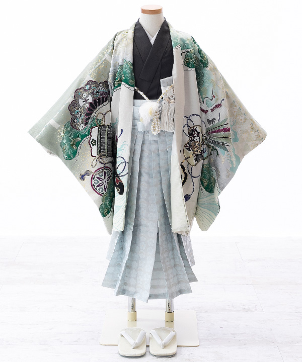 七五三(五歳男の子)着物レンタル｜【乙葉】兜に源氏車柄羽織 黒着物