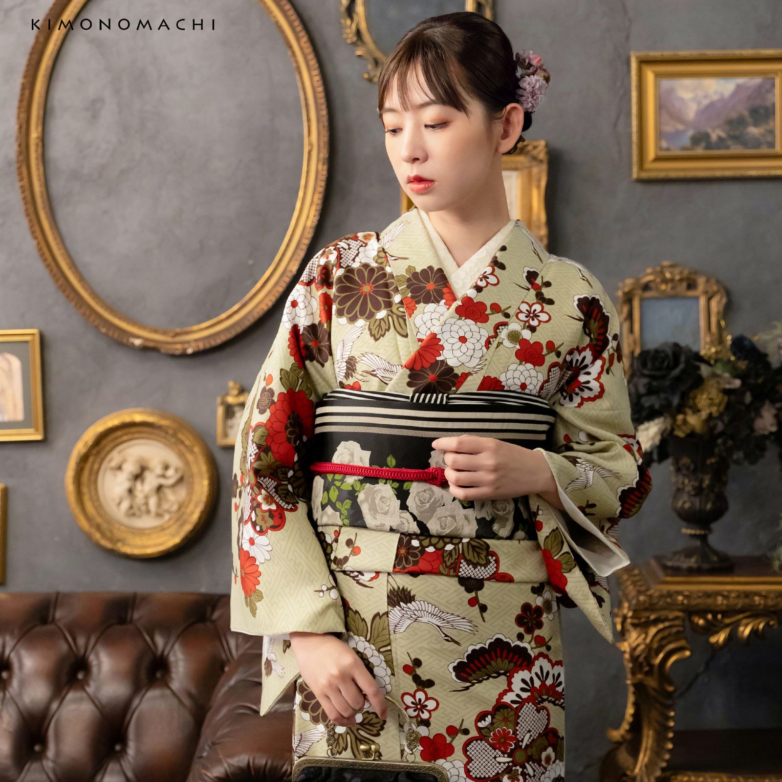 京袋帯 単品 数量限定 KIMONOMACHI オリジナル「黒 アンティークローズ