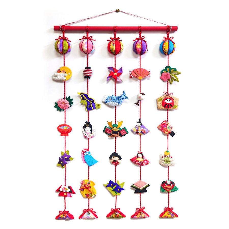 つるし飾り制作キット・日本の節句五本飾り ちりめん細工下げもん